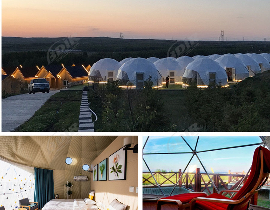 60 tentes de dôme géodésique PCS pour l'hébergement Tao Yuan Mountain Resort à Zhangjiakou, Chine